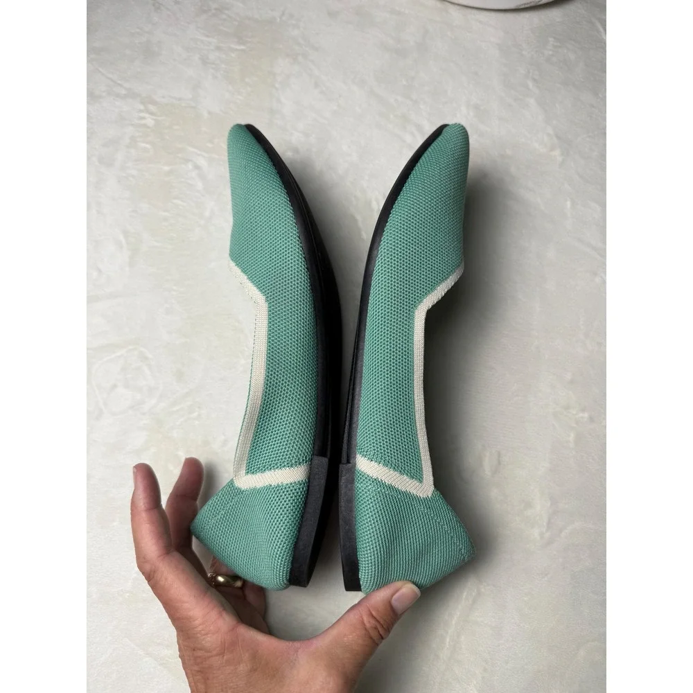 Mint Green Pointed Toe Knit Flats White Trim Slip On Shoes Size 42 Rothy's Dupe